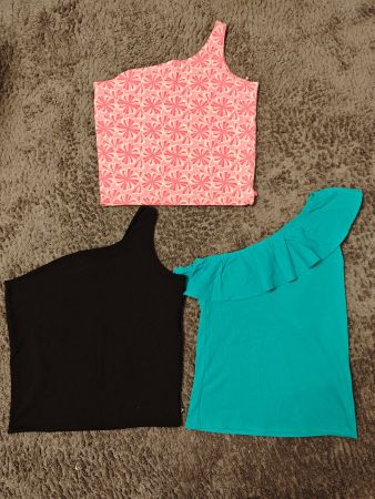 Sommer Set: 3 one shoulder Tops, Grösse 158/164 WE Fashion
