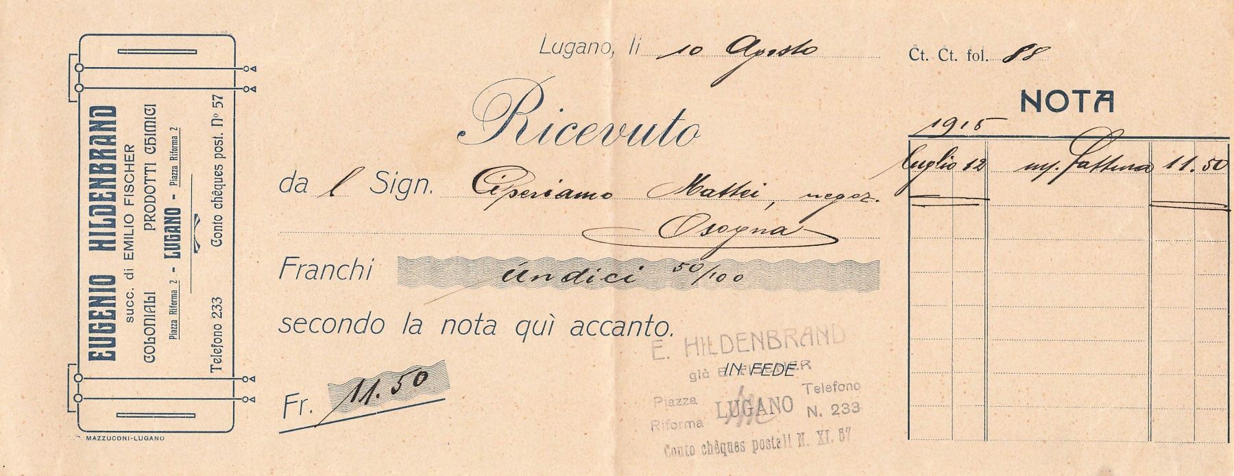 Cartoline postali: Hildenbrand Lugano Kambiale cheques – Usato da Biasca venduto da Blenio71