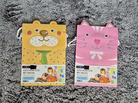 Geschenktüte mit Maske Tierdesign, 2 Stk., neu