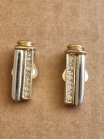 Elegante Ohrclips, bicolor mit Strass-Steinen, Top Zustand!
