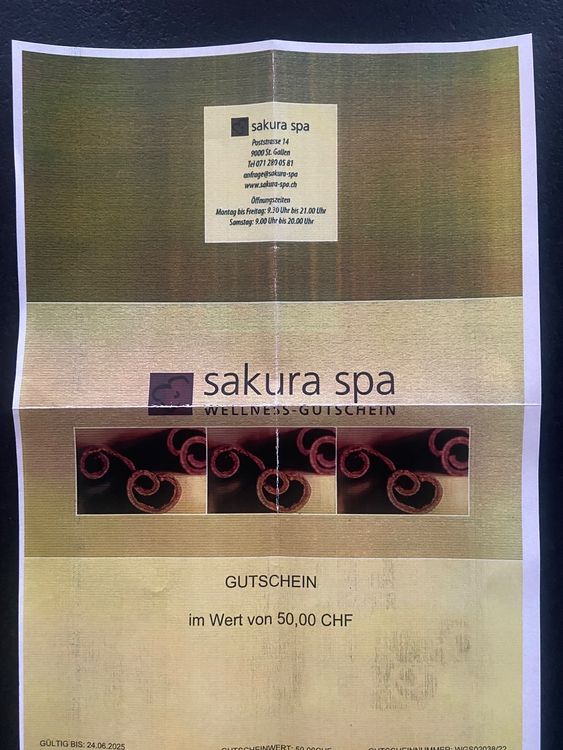 Gutschein Sakura Spa St. Gallen 50. CHF Kaufen auf Ricardo