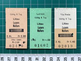 Littau - Luzern / Malters, 3 alte Edmondsonsche Bahnbillette