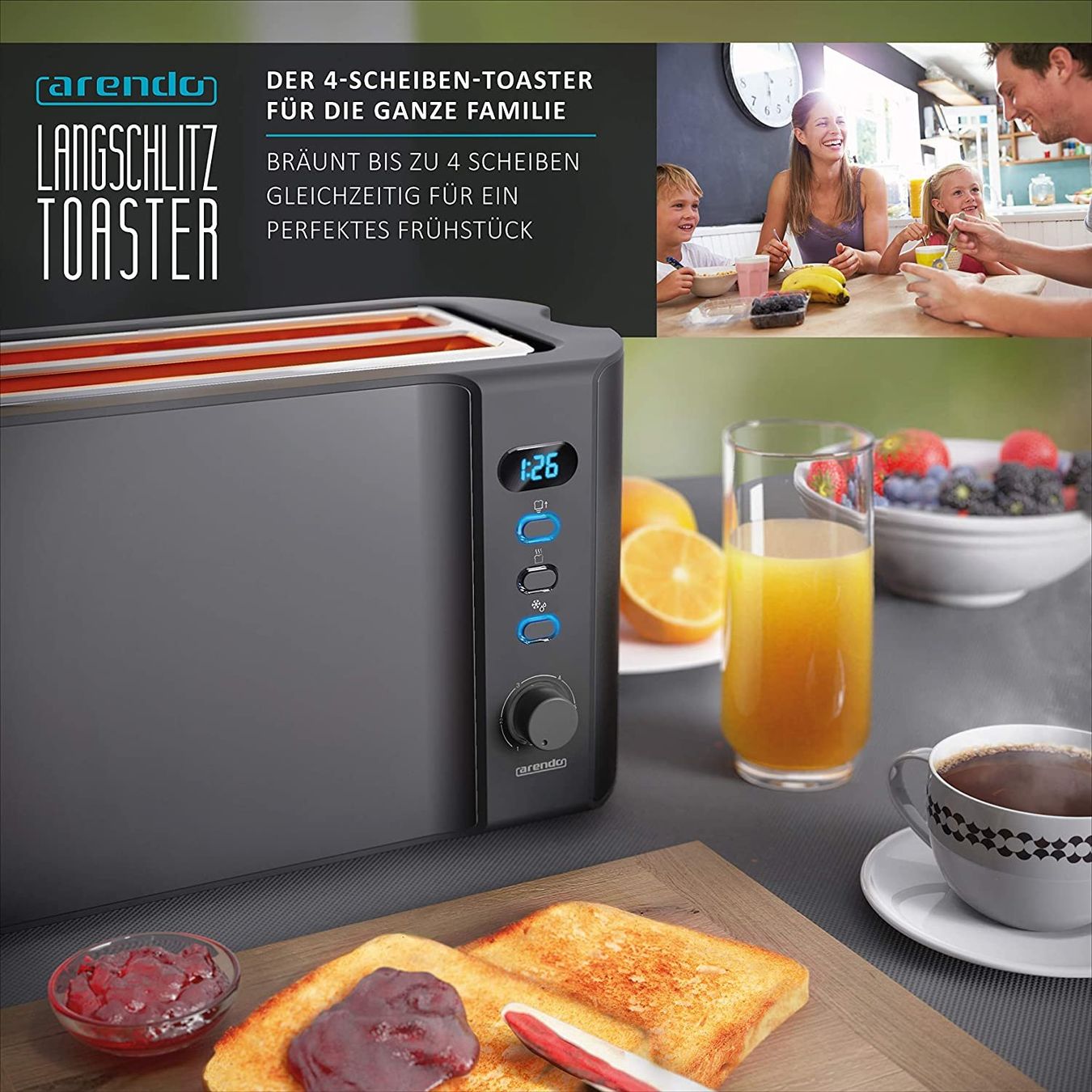 Elettrodomestici da cucina: Edelstahl Toaster Langschlitz 4Scheiben Display mit Restzeit – Nuovo e nell'imballaggio originale da Hundwil venduto da Mr.Wong 5