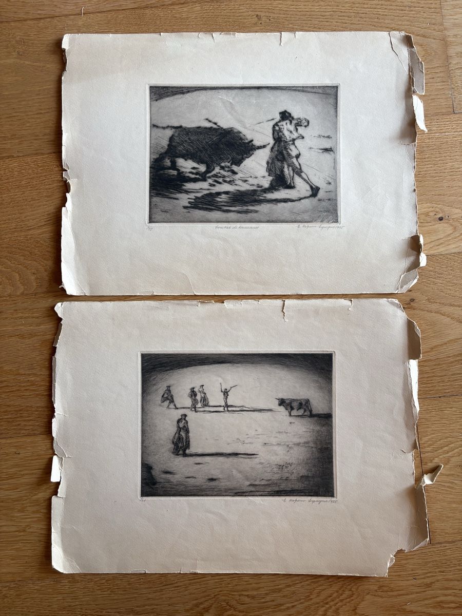 Xilografie: 2 eaux fortes Frederick Halpern - début XXeme – Usato da Zweisimmen venduto da Domii 9