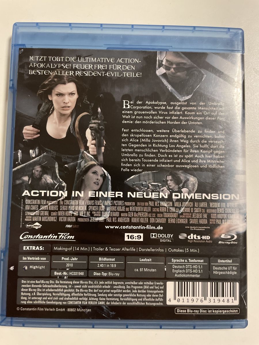 Tous les DVDs: Resident Evil: Afterlife / Blu-Ray – D'occasion à Zürich par Bomboo 1