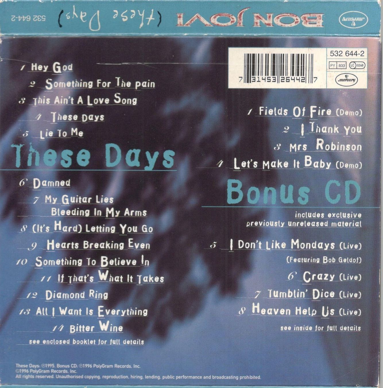 CD: Bon Jovi Doppel CD These Days – Usato da St. Margarethen TG venduto da ursk10 1