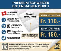 Duvet Ente 160x210, 1000gr Daunen 30%, (Ganzjahr) NEU