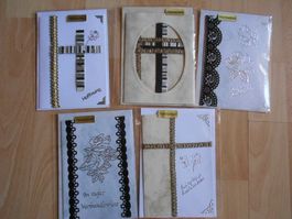 5 Trauerkarten mit Kuvert und Einlageblatt HANDARBEIT