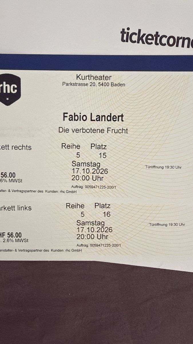 Billets: Fabio Landert - Die verbotene Frucht – D'occasion à Sursee par fab_rf88