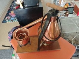 Kupfer Destillierapparat mit Kühlschlange und Brenner