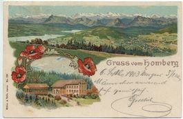 2-Bild-Litho REINACH Gruss vom Homberg