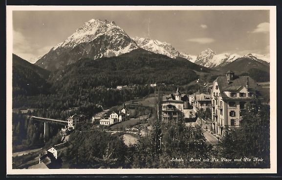 Cartoline postali: Schuls /Scuol, Ortsansicht mit Piz Pisoc – Usato da Berlin venduto da bartko-reher