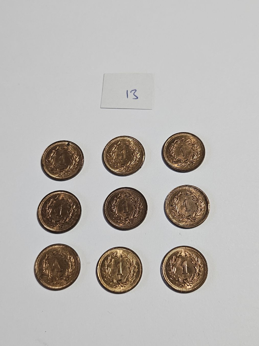 Tutti le monete: 1 Rappen 1937, 9 Stk. – Usato da Pfäffikon ZH venduto da Melibol 2