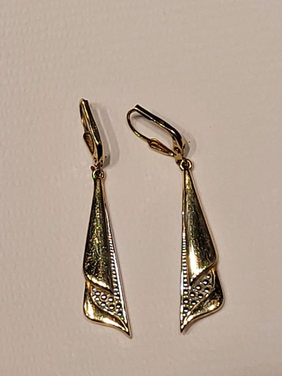Damen Ohrhänger in 750/18 Karat Gelbgold mit Malachit, Grüner Glanz - 276068