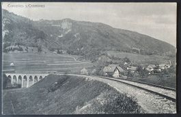 Corcelles - Crémines Viadukt 1917, mit Bahnpoststempel