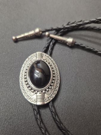 19) Bolo-Tie Westernkrawatte Schwarzer Onyx Silber Neu