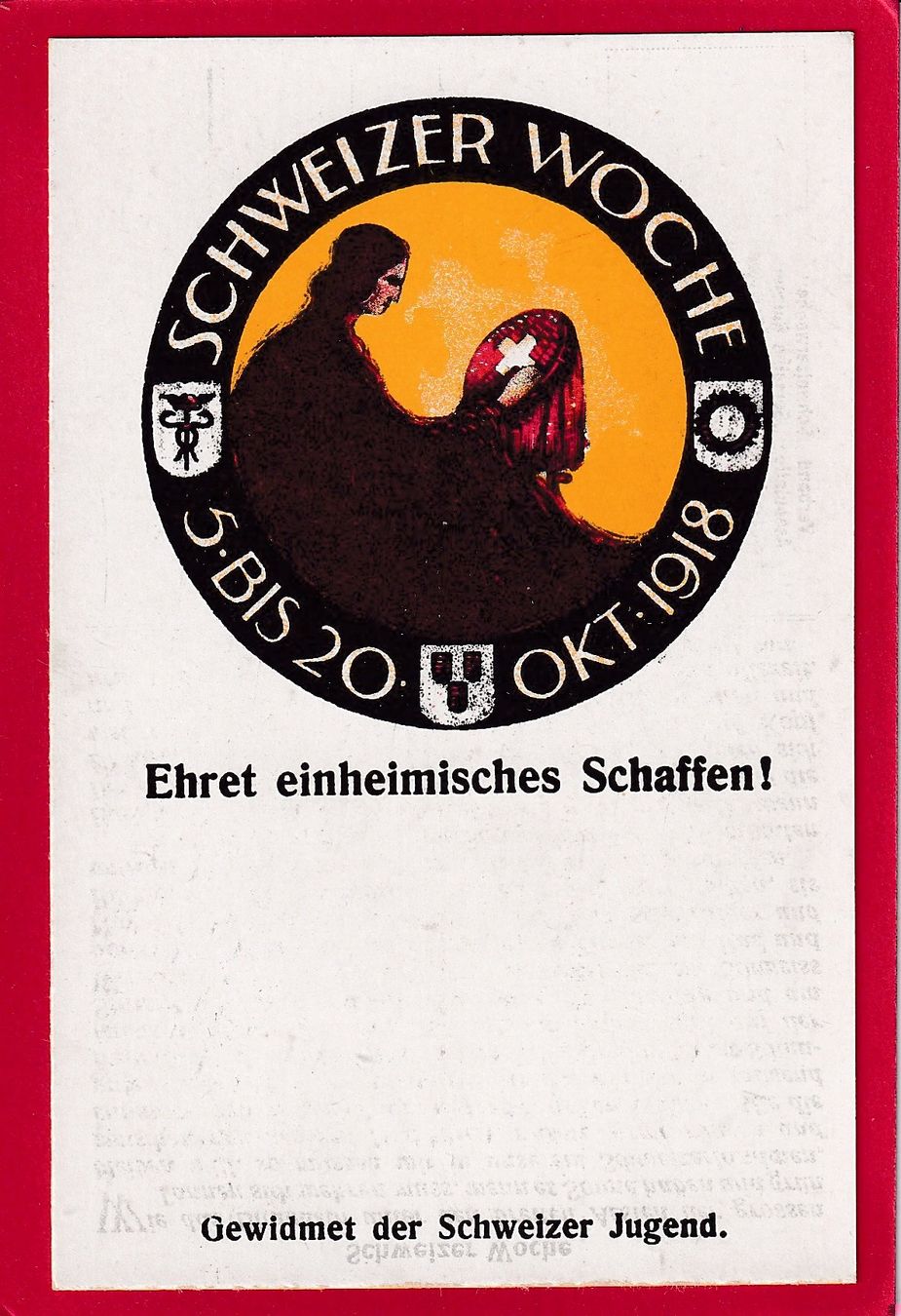 Cartoline postali: AK SCHWEIZER WOCHE 1918, STICKRAHMEN – Usato da Grüningen venduto da Kartensammler