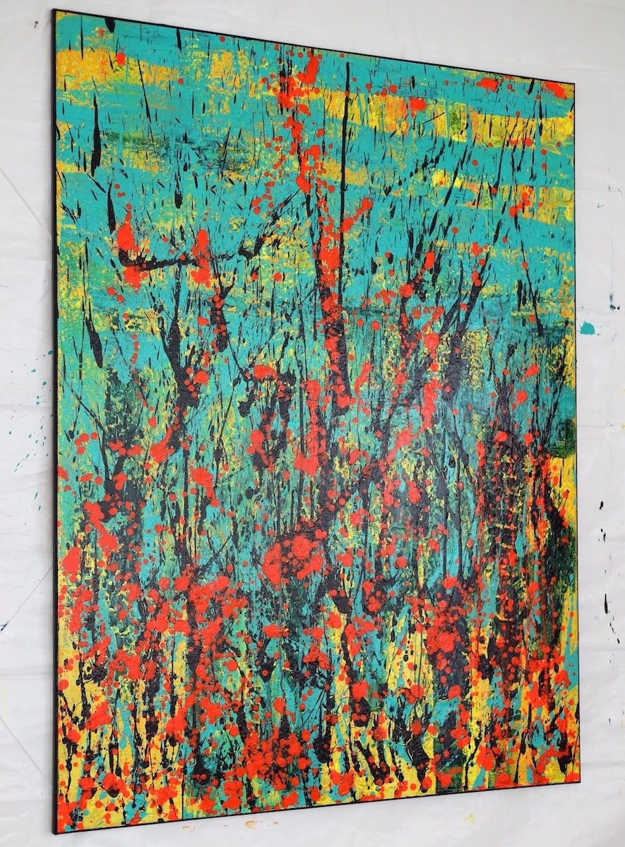 Tableaux: Abstraktes Acrylbild Dynamik Farbe Action 120x160 cm – Neuf avec emballage d'origine à  par  2