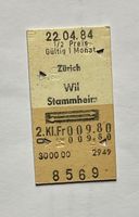 Altes SBB Billett aus Karton von 1984