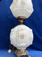 GWTW lampe Doppelglobe Milchglas 3D Löwenkopf  um 1930