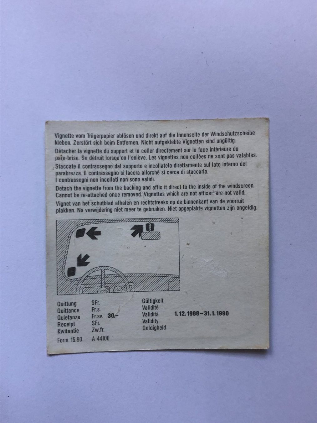 Autobahnvignetten: Autobahnvignette 1989 – Gebraucht aus Ganterschwil von ganterb 1