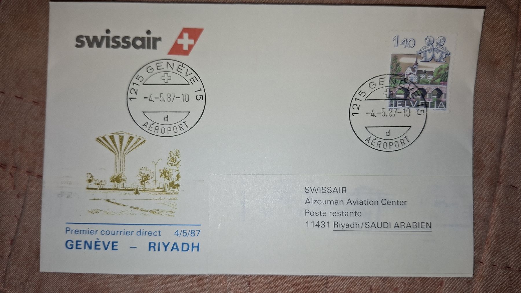 Alle Briefmarken: Swissair Genève - Riyadh 04.05.1987 – Gebraucht aus Balgach von SIMEON27