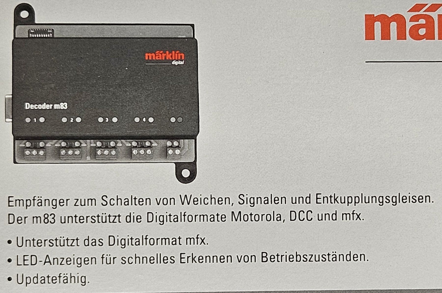 Märklin Modelleisenbahnen: Märklin 60832 Decoder m 83 Schalten von Weichen, Signalen – Neu und originalverpackt aus Breitenbach von  5