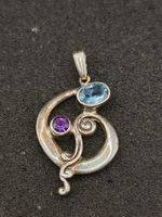 Vintage 925er Silber Anhänger Aquamarin, Amethyst Edelsteine