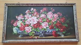 Antikes Wandbild „Rosenbukett“ Theodor Grosser um 1900 