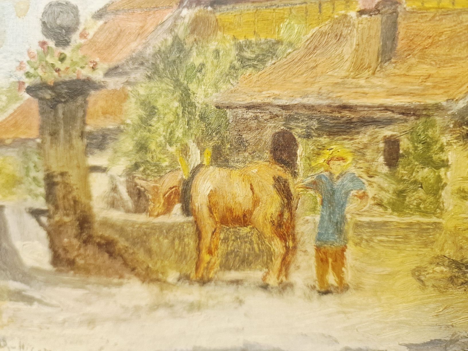 Dipinti: Gemälde Bauernhaus mit Pferd und Mann signiert – Usato da BERN venduto da Intarsia 3