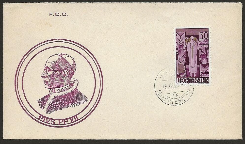 Tutti i francobolli: LIECHTENSTEIN 1959 FDC  Papst Pius XII – Usato da Arlesheim venduto da kuhnphila