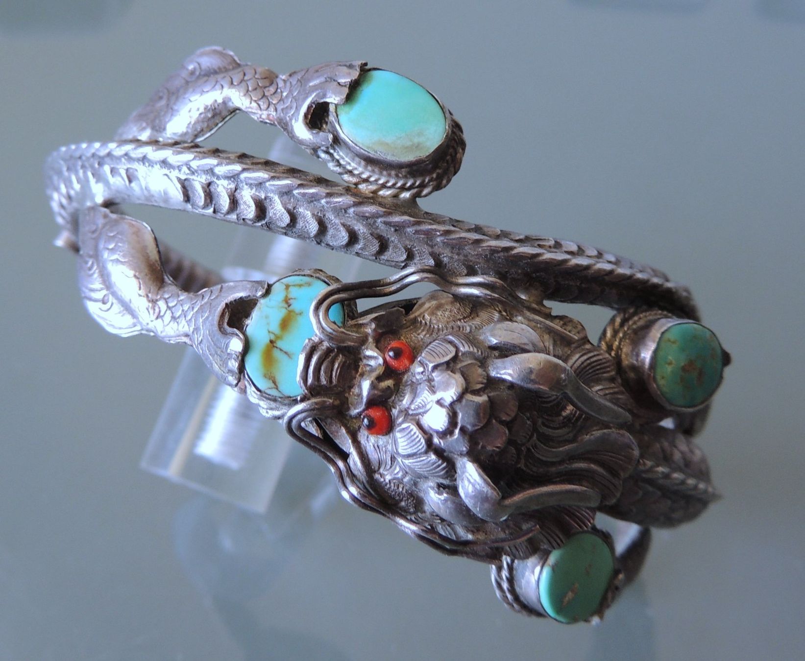Bracciali & Braccialetti: Drachen Armreif Silber 900 mit Türkis – Usato da Waldenburg venduto da schaller707 2