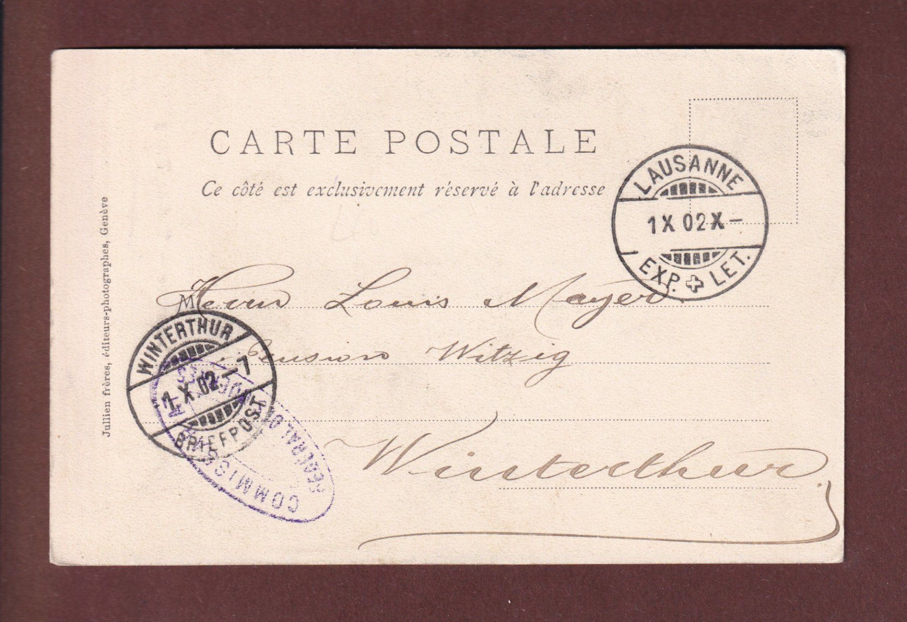Ansichtskarten: LAUSANNE - Rue de Bourg - Payot - 1902 – Gebraucht aus Pully von nicecards 1