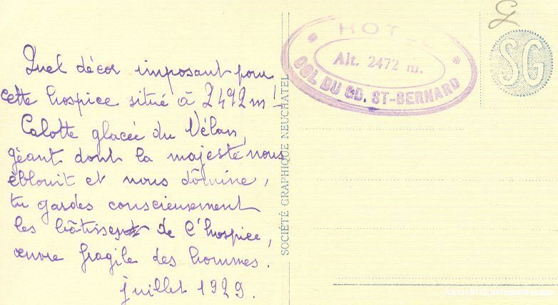 Cartoline postali: Grand St. Bernard - Hospice + 1929 – Usato da Emmenbrücke venduto da teestube 1