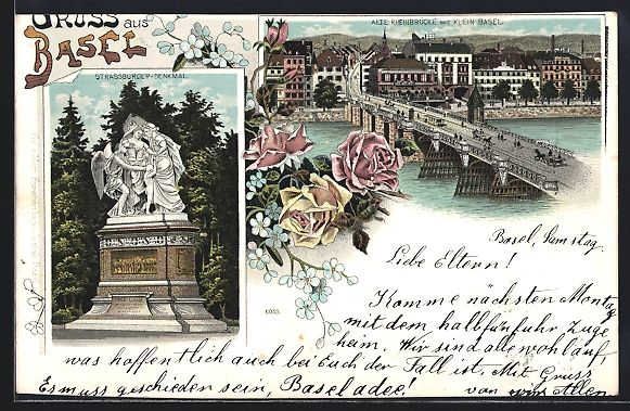 Ansichtskarten: Litho Basel, Alte Brücke mit Klein Base – Gebraucht aus Berlin von bartko-reher