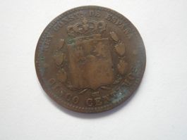 1877  SPANIEN 5 Centimos  OM ALFONSO XII. Bronze