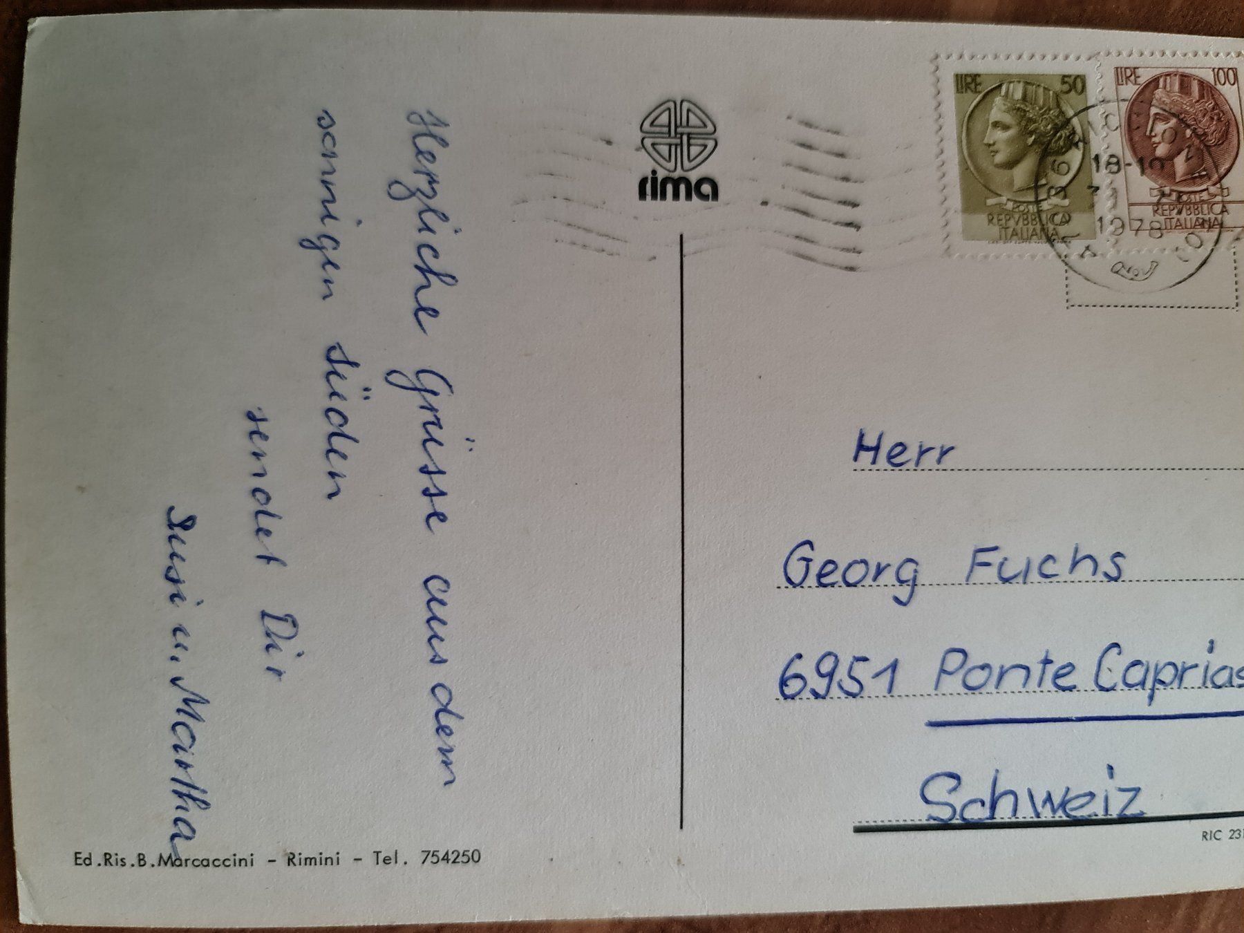 Cartoline postali: Ansichtskarte Riccione Italien 1978 – Usato da Dintikon venduto da Vexi 1