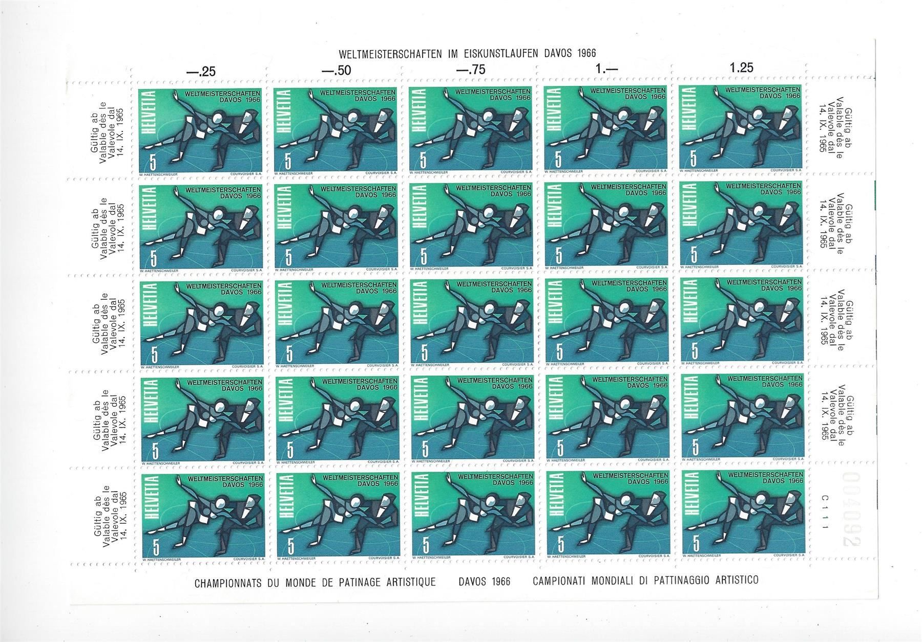 Tutti i francobolli: 1965 Bogen WELTMEISTERSCHAFT IM EISKUNSTLAUF Postfrisch** – Usato da Zürich venduto da Nobs1