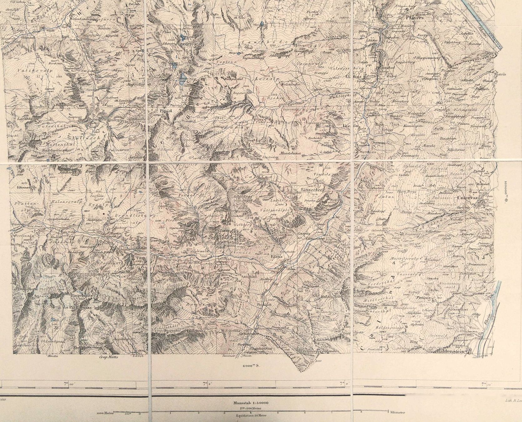 Cartine & Atlanti: Karte Sargans   SAC 1888 – Usato da Rafz venduto da Helvet32 1