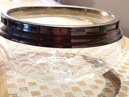 Jugendstil Kristallglas Schale versilberte Handgeschliffen