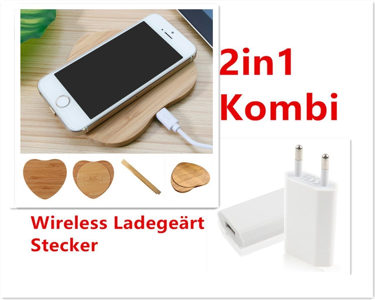 Caricabatterie: 2in1 Herz Bambus Ladegerät iphone +steck – Nuovo (secondo la descrizione) da Kirchdorf AG venduto da Apost008 2