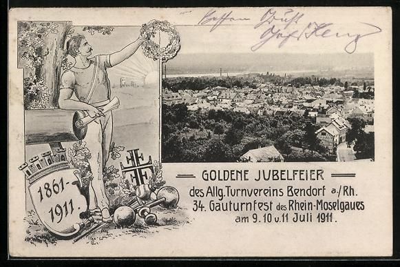 Cartoline postali: Bendorf a. Rh., Goldene Jubelfeier des A – Usato da Berlin venduto da bartko-reher