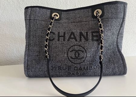 Chanel Deauville Klein Raffia Tote Tasche Navy