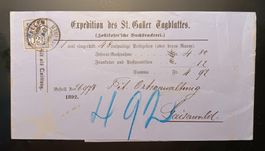 Streifband von der St. Galler Tagblatt mit Ziffermarke 1892