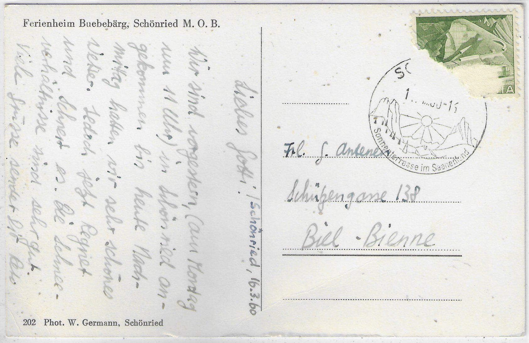 Cartoline postali: Ferienheim Buebebärg - Schönried M.O.B. – Usato da Ettingen venduto da Kartenplanet 1