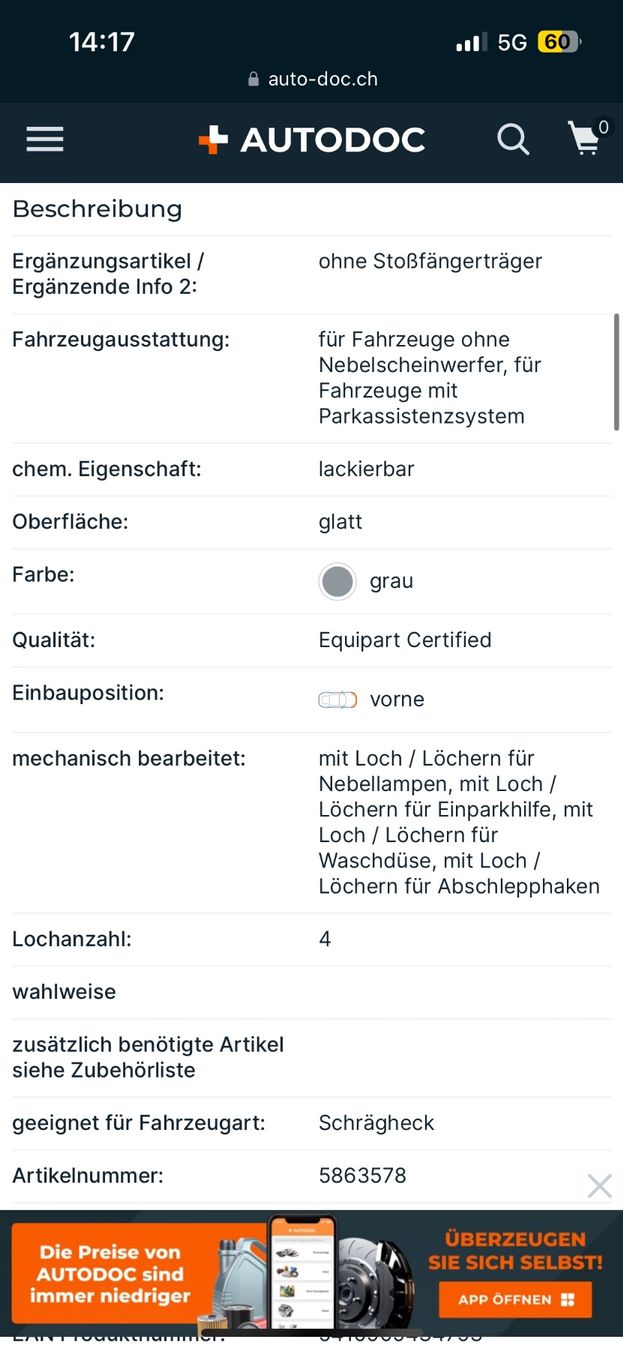 Volkswagen Tutti pezzi di ricambio auto: VW Golf 7 Stossstange – Usato da Freidorf TG venduto da sarotiko 7