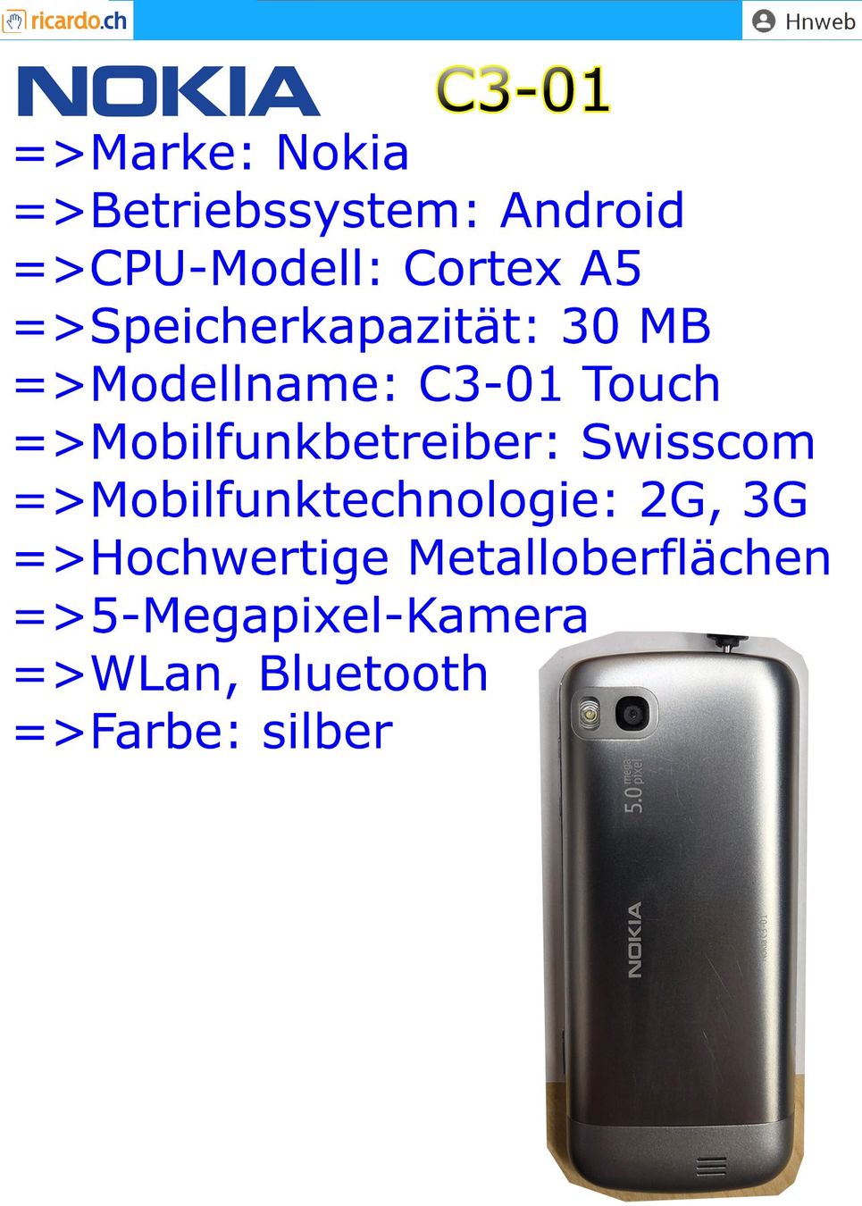 Nokia Handys / Smartphones: Handy Nokia C3-01 – Gebraucht aus Kaisten von Hnweb 3