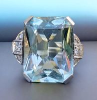 Antiker Art Deco Aquamarin Diamant Ring 14ct 585 Weissgold✨