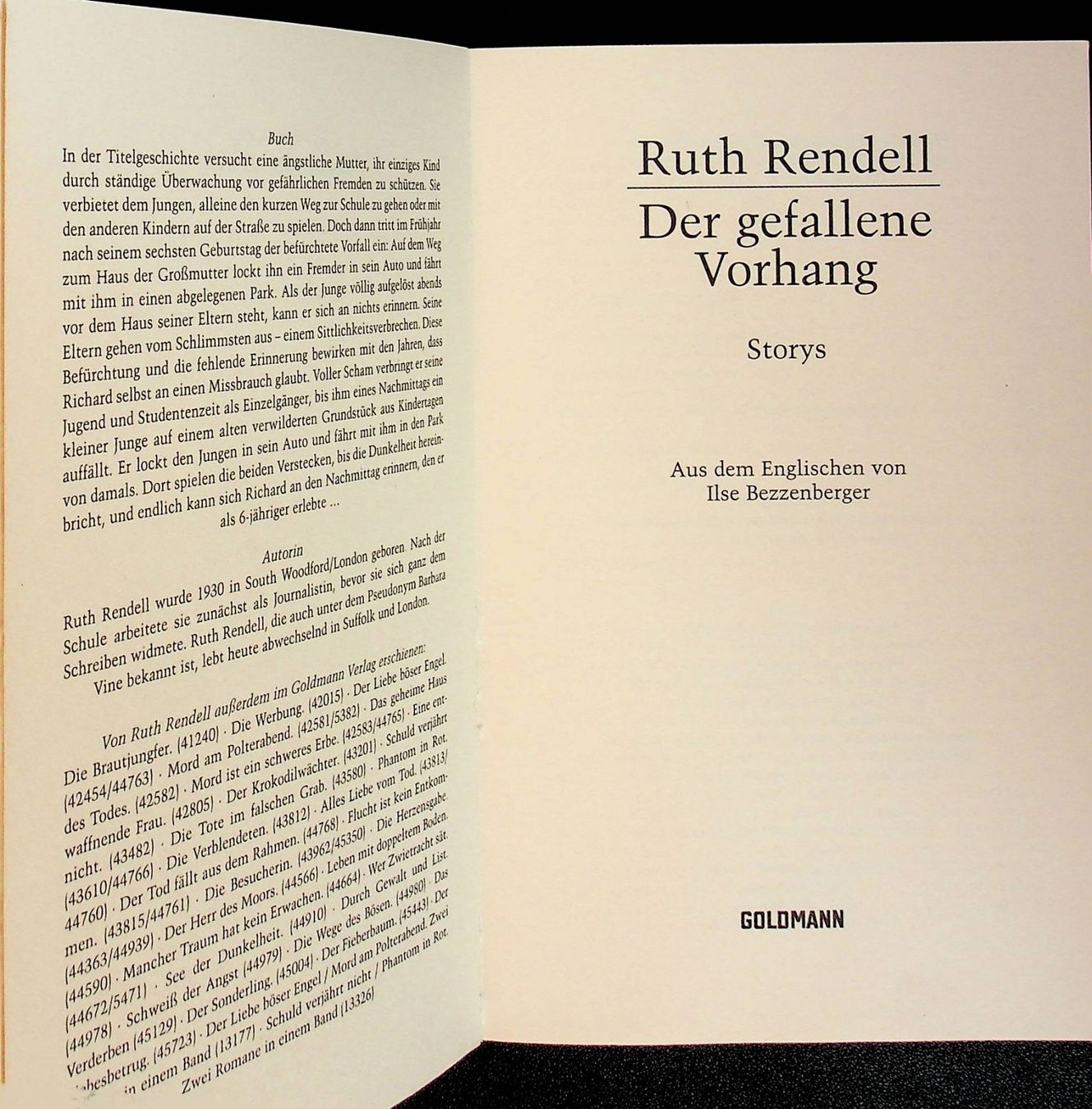 Libri: Ruth Rendell Der gefallene Vorhang TB Goldmann EA 2005 – Usato da Reitnau venduto da Zaomir 2