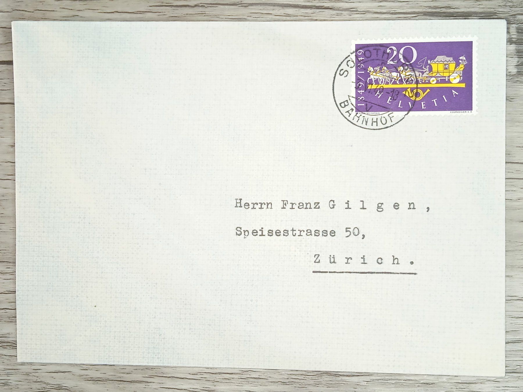 Tutti i francobolli: TR17 Enveloppe + Timbre Suisse 1949 – Usato da Cousset venduto da Patrick_Collections
